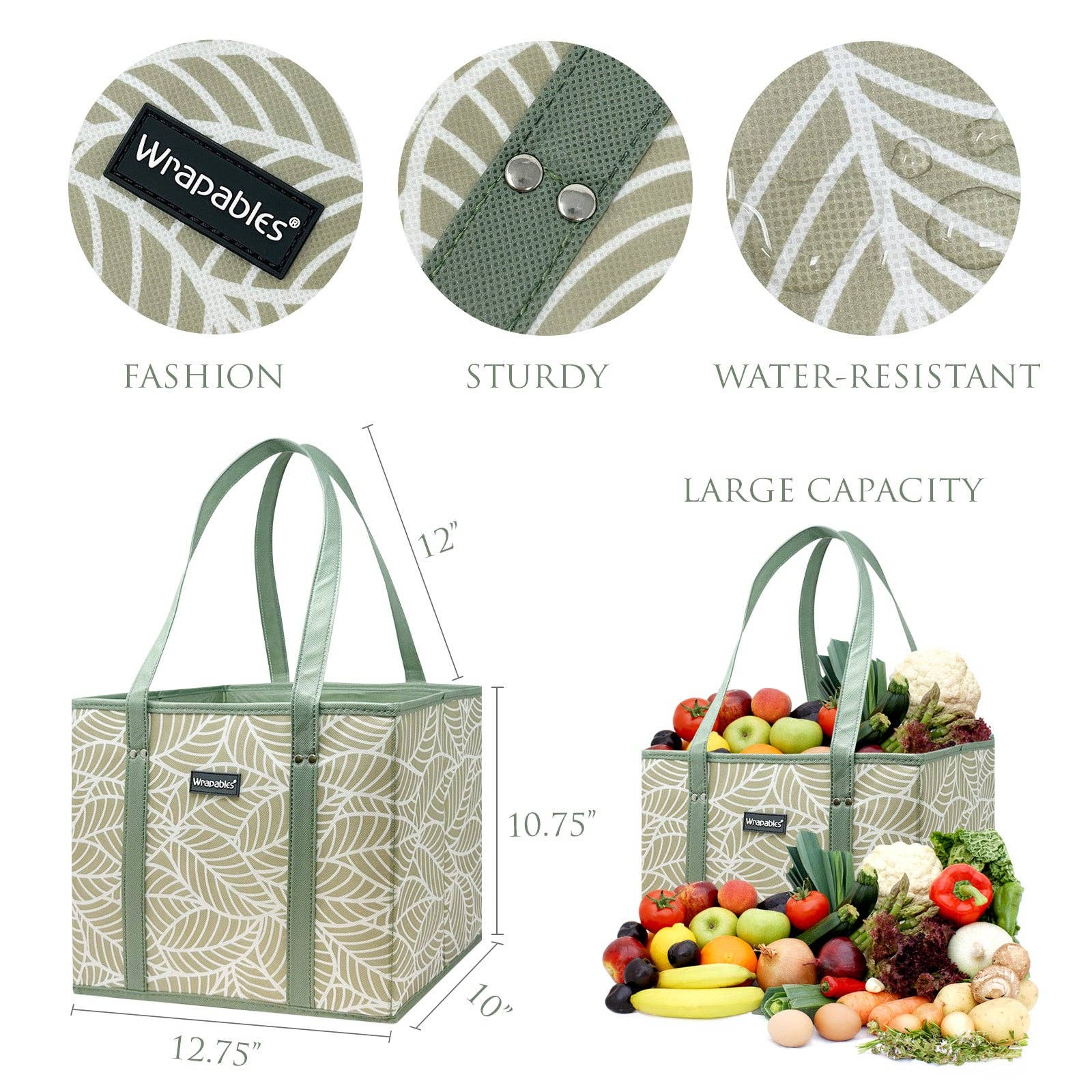 Wrapables 3Pk Heavy Duty Reusable Grocery Bags: Gray