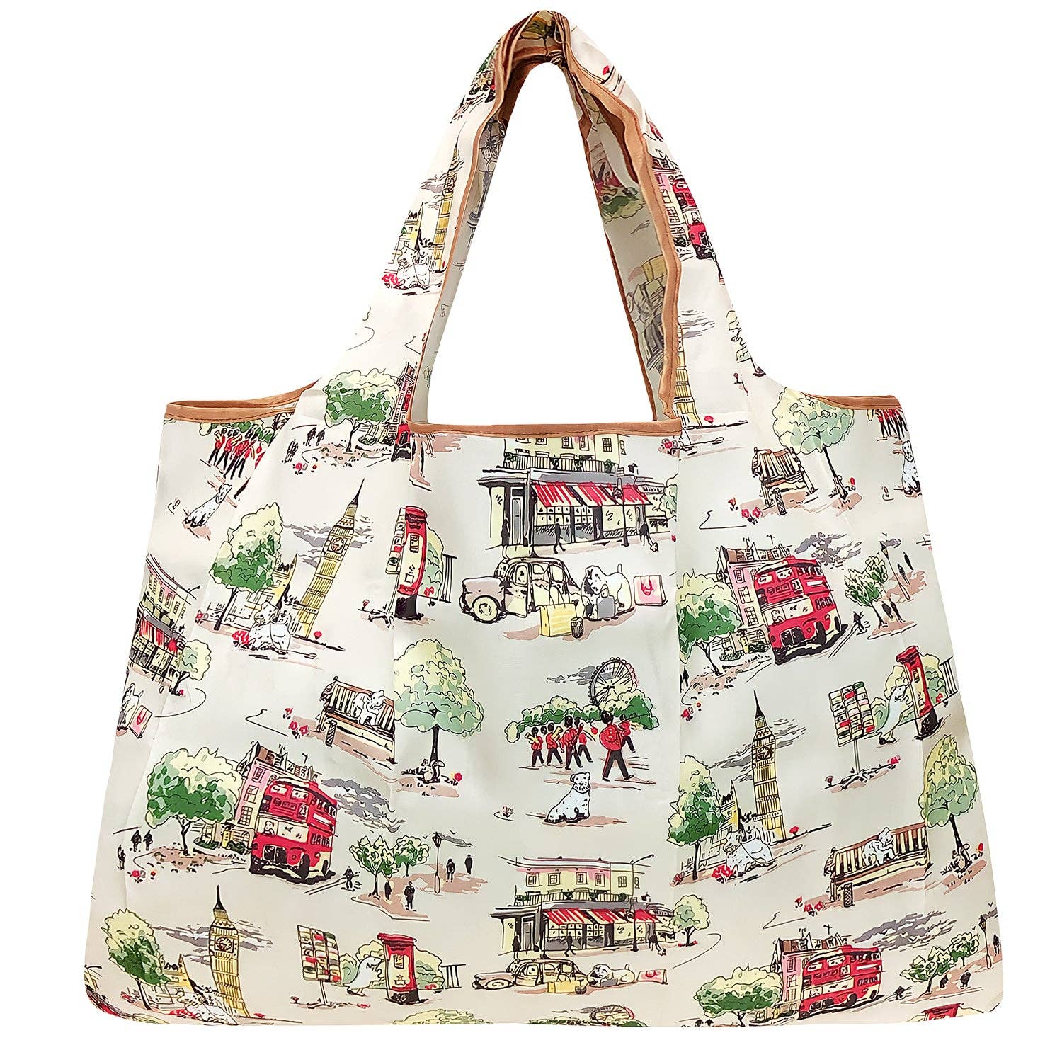 Wrapables Eco-Friendly Large Nylon Reusable Shopping Bag: Pink Tulips