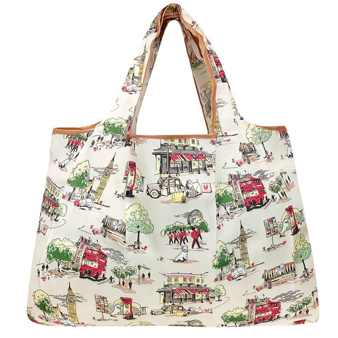 Wrapables Eco-Friendly Large Nylon Reusable Shopping Bag: Pink Tulips