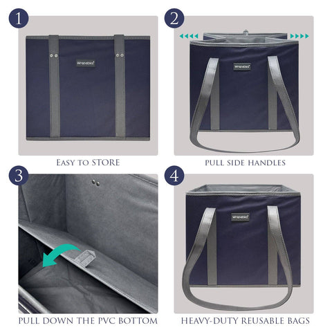 Wrapables 3Pk Heavy Duty Reusable Grocery Bags: Gray