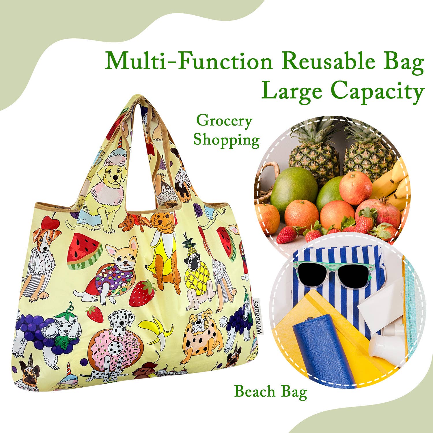 Wrapables Large Nylon Reusable Shopping Bag: Rainbow Butterflies