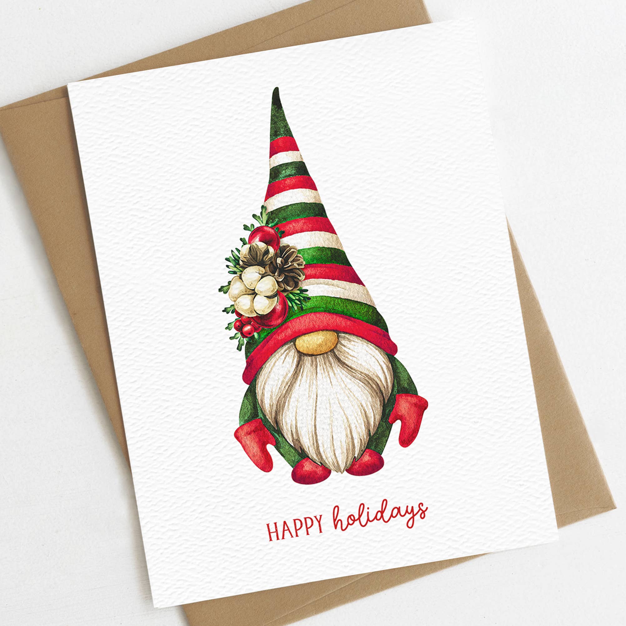 Happy Holidays Gnome Card, Cute Christmas Card, Gnomes