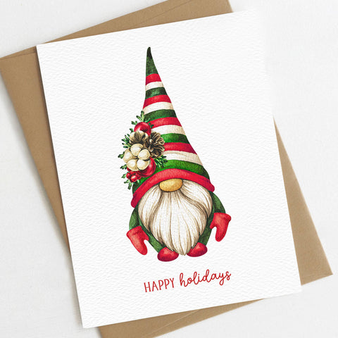 Happy Holidays Gnome Card, Cute Christmas Card, Gnomes