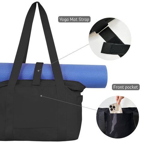 Wrapables Yoga Tote Bag, Gym, Work, Overnight, Travel Bag: Black