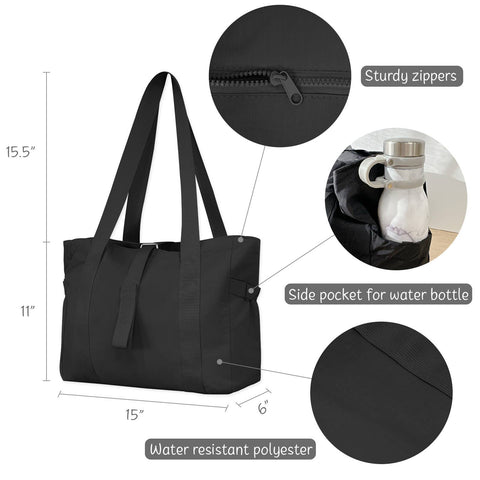 Wrapables Yoga Tote Bag, Gym, Work, Overnight, Travel Bag: Black