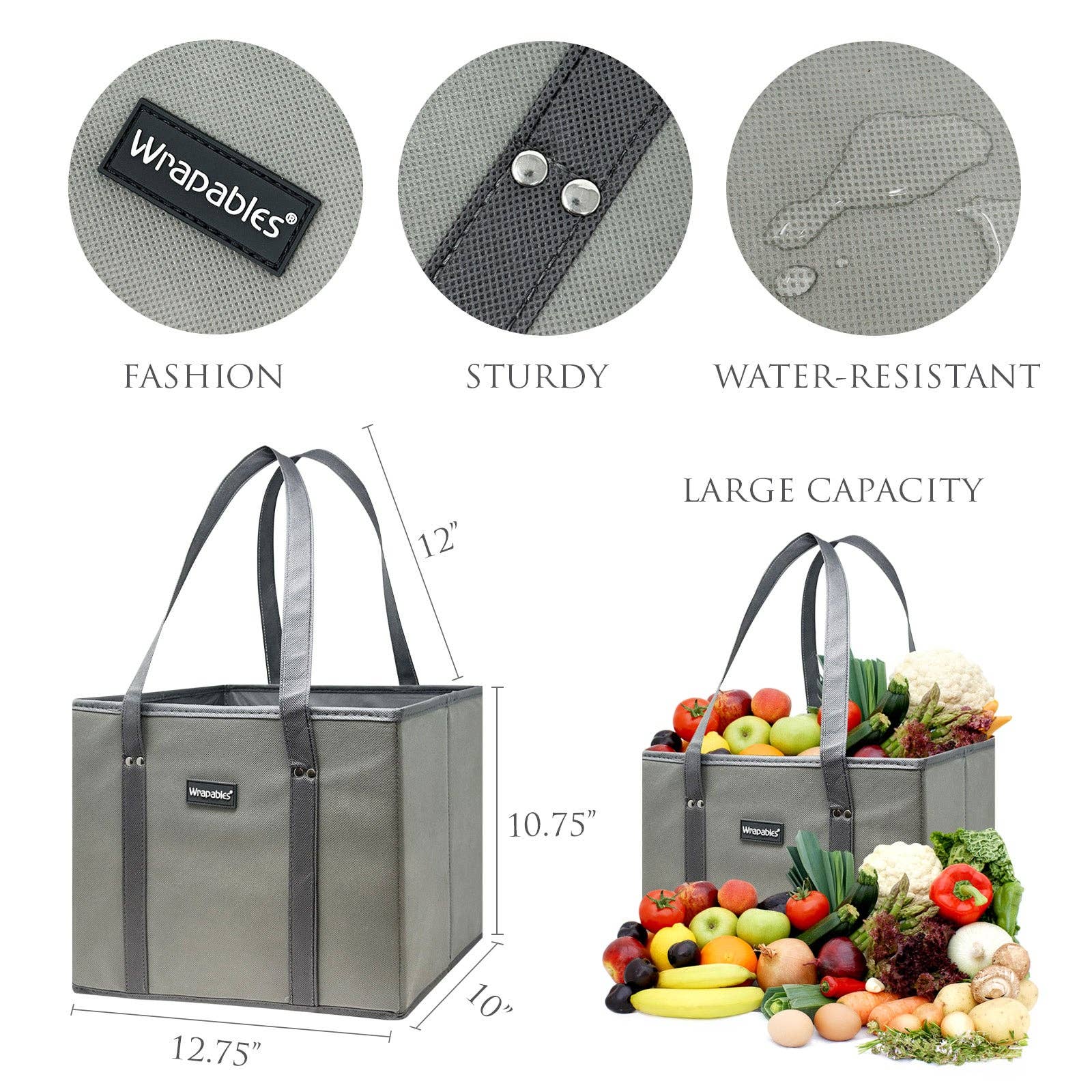 Wrapables 3Pk Heavy Duty Reusable Grocery Bags: Navy