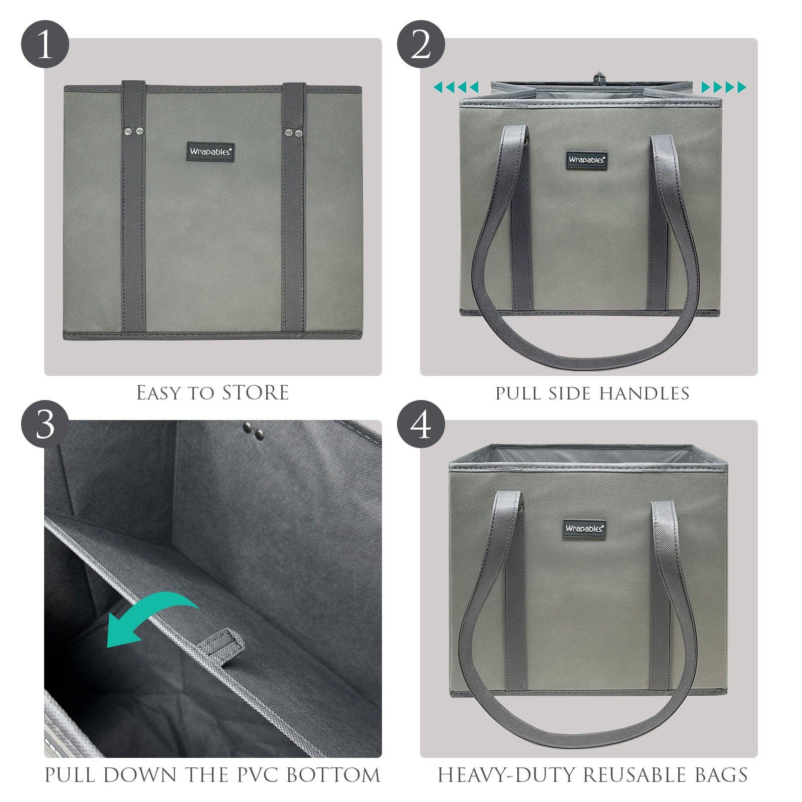 Wrapables 3Pk Heavy Duty Reusable Grocery Bags: Navy