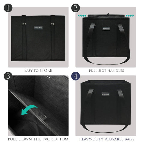 Wrapables 3Pk Heavy Duty Reusable Grocery Bags: Navy