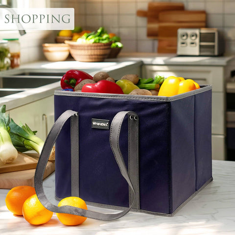 Wrapables 3Pk Heavy Duty Reusable Grocery Bags: Navy