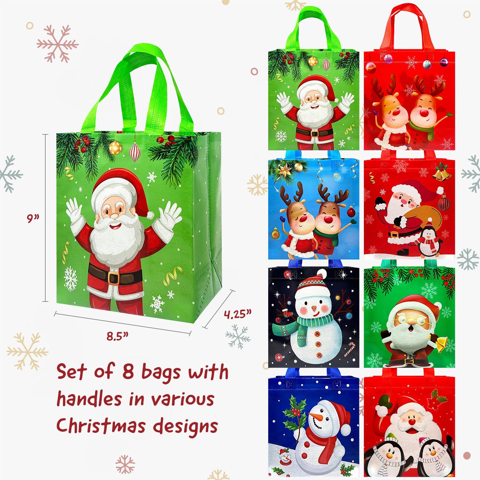 Wrapables Non-Woven Reusable Cheerful Christmas Gift Bags: Santa and Snowman