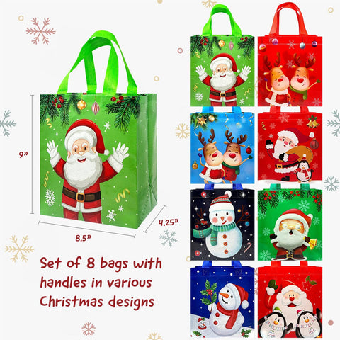 Wrapables Non-Woven Reusable Cheerful Christmas Gift Bags: Santa and Snowman